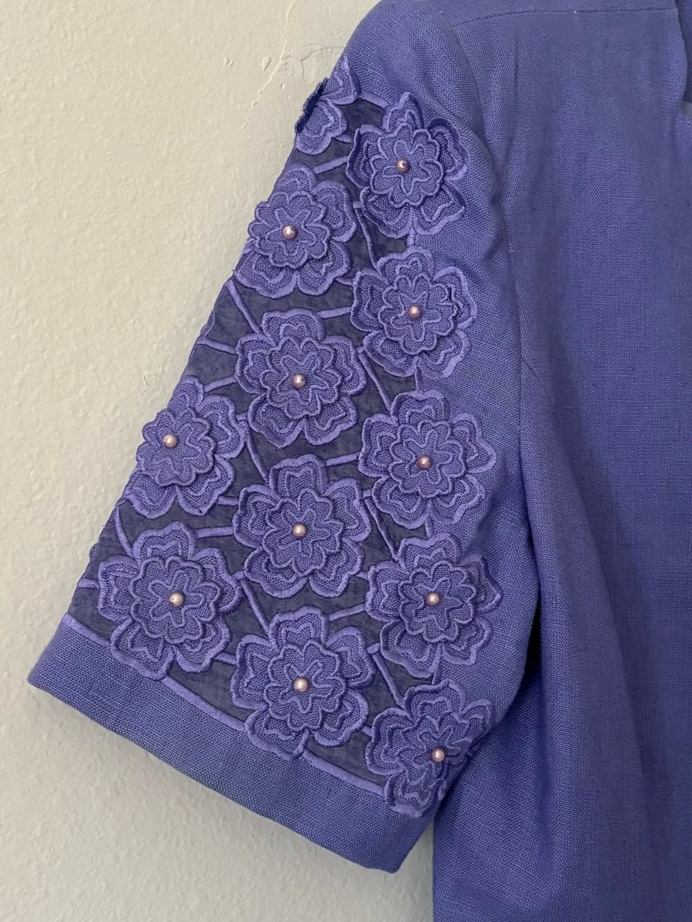 Vintage Anne French 2-Piece Skirt Suit Lavender Linen Floral Lace   8
